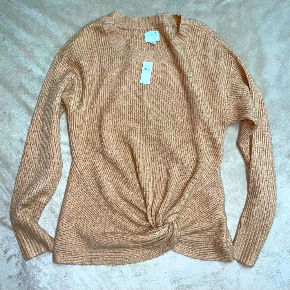 Offline by Aerie Twist Front Sweater Womens Size Large Pullover Knit Tan Casual